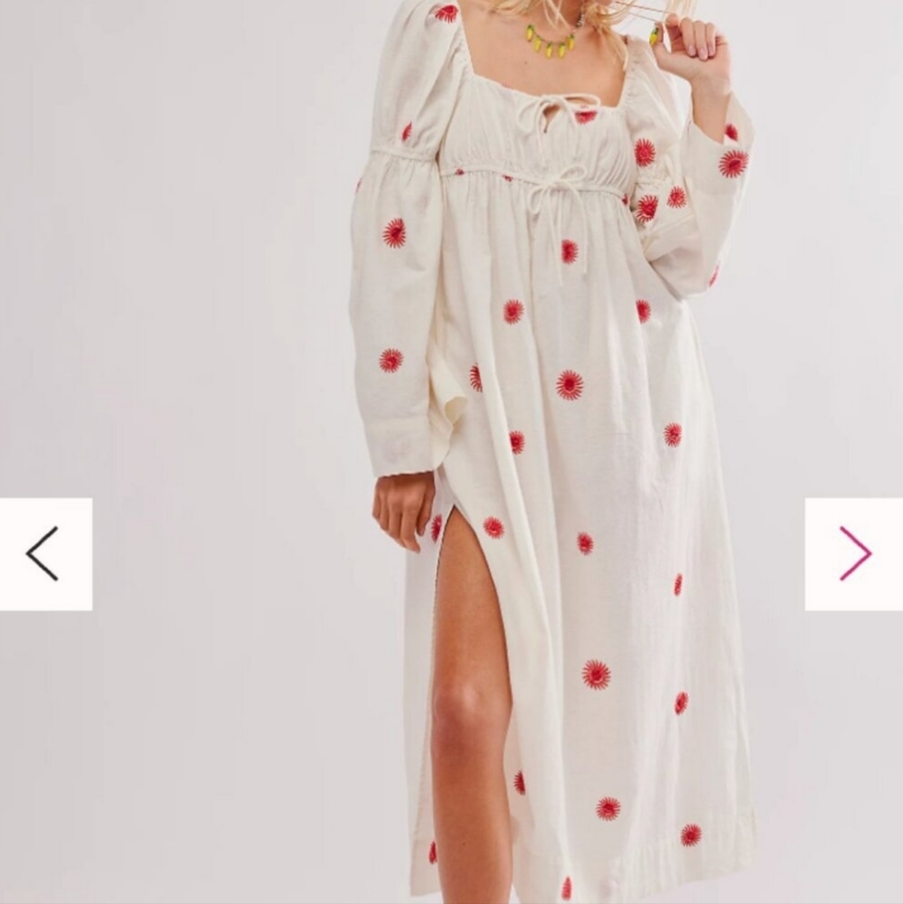 Free people embroidered sun cream Emory midi dress